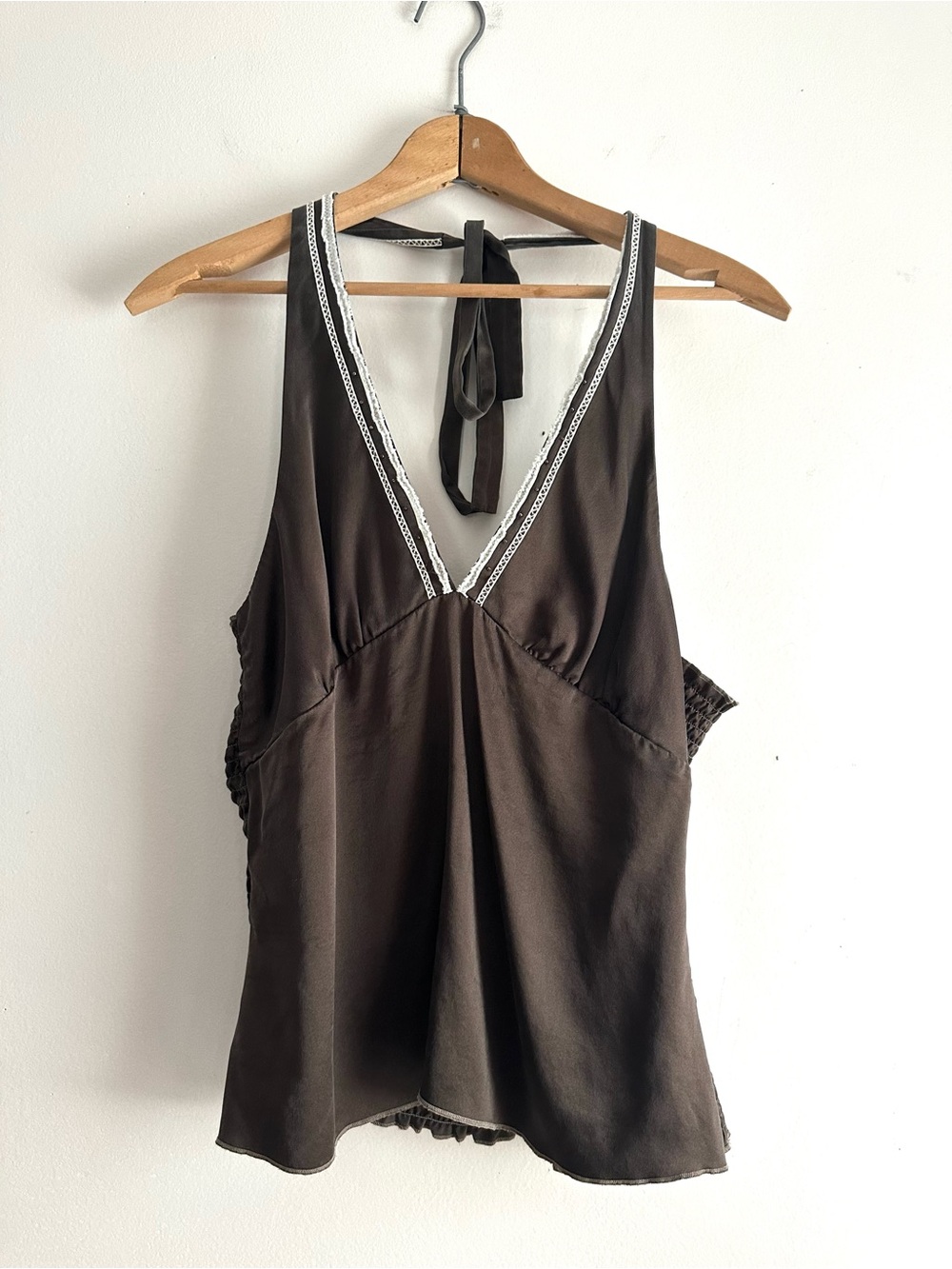 Burning Torch • Satin Halter Studded Brown Tank Top